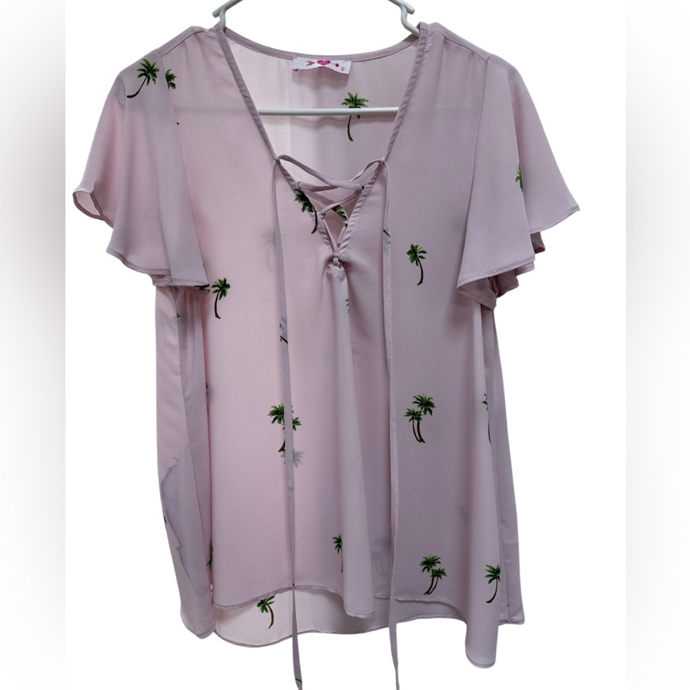 Buddy Love Light Pink Blouse with Palm Tree Accent
